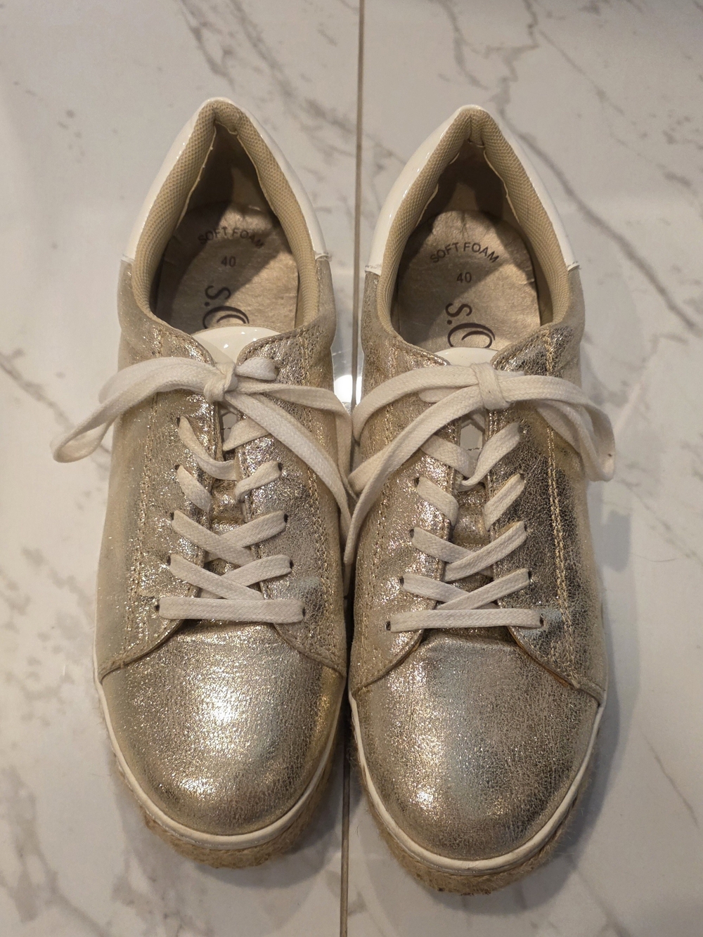 Women's Gold Metallic Lace-Up Sneakers with Soft Foam Insole